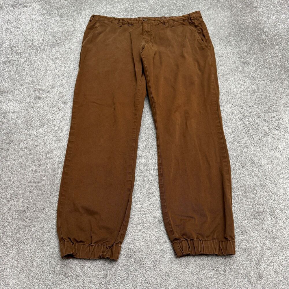 Tallia Cotton Stretch Elastic Hem Jogger Chino Pants Mens 36x30 Brown Casual